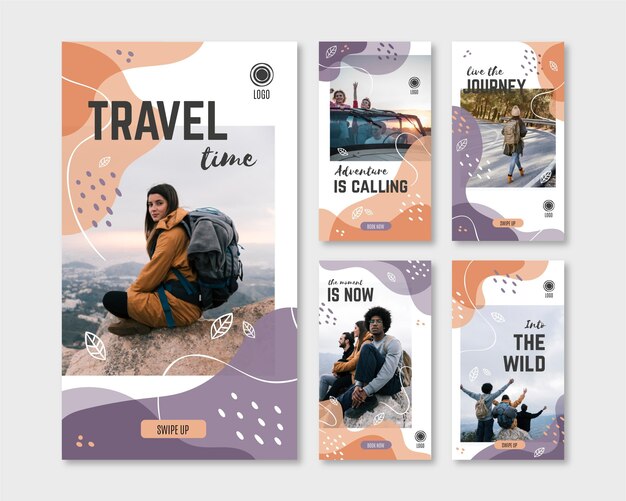 Hand drawn travel instagram story set