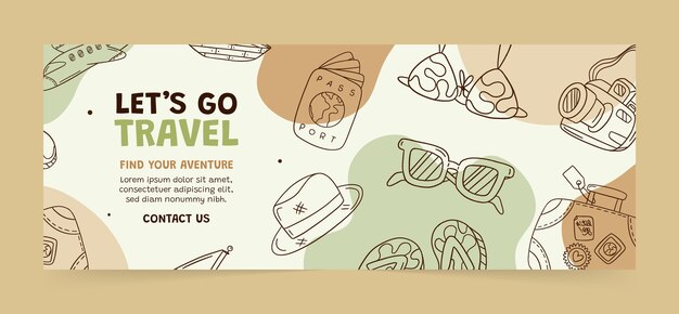 hand drawn travel items facebook cover