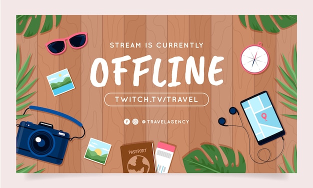 Free vector hand drawn travel items twitch background