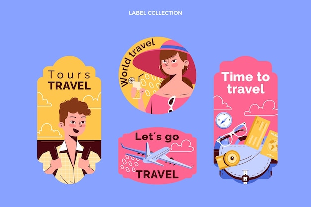 Hand drawn travel labels collection