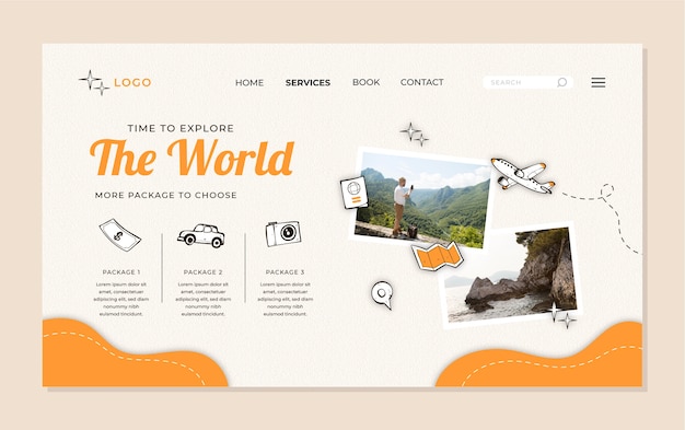 Free vector hand drawn travel landing page template