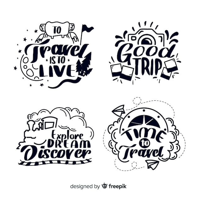 Hand drawn travel lettering badges