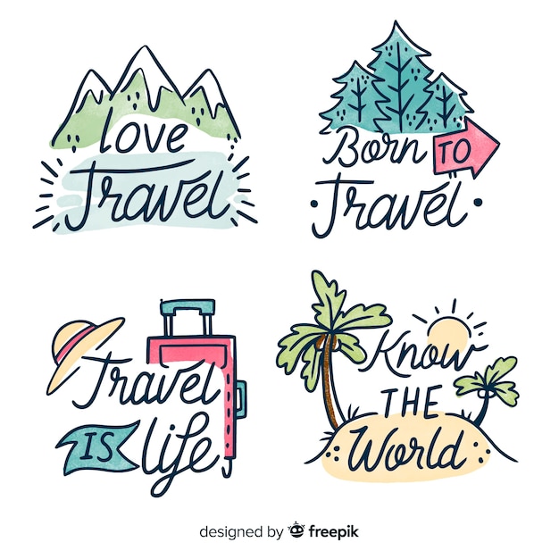 Free vector hand drawn travel lettering badges