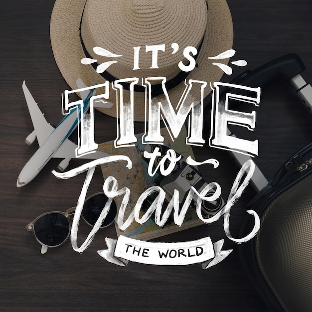 Free vector hand drawn travel lettering with photo