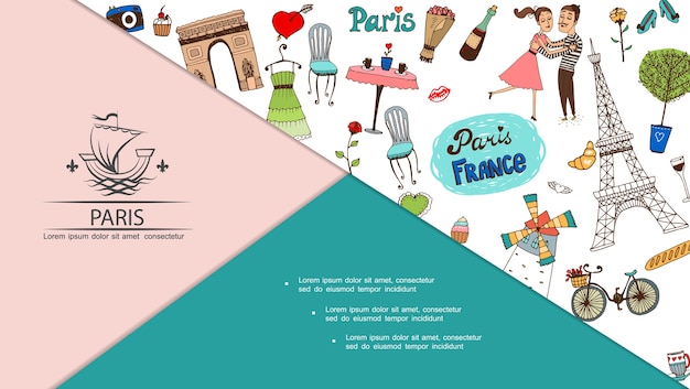 Free vector hand drawn travel to paris composition