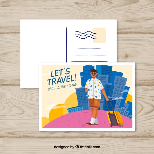 Free vector hand drawn travel postcard template