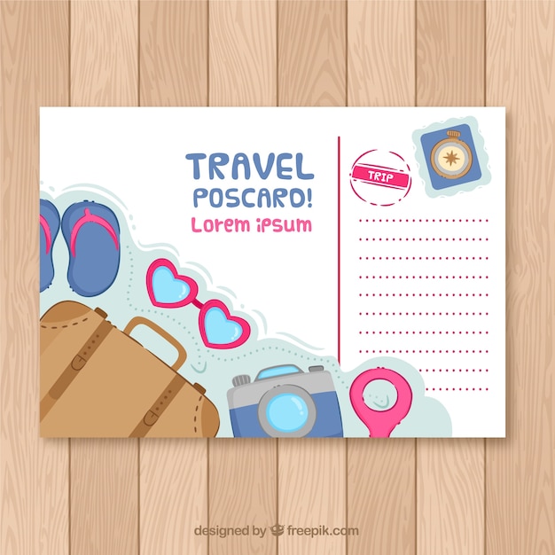 Vettore gratuito modello di cartolina di viaggio disegnato a mano