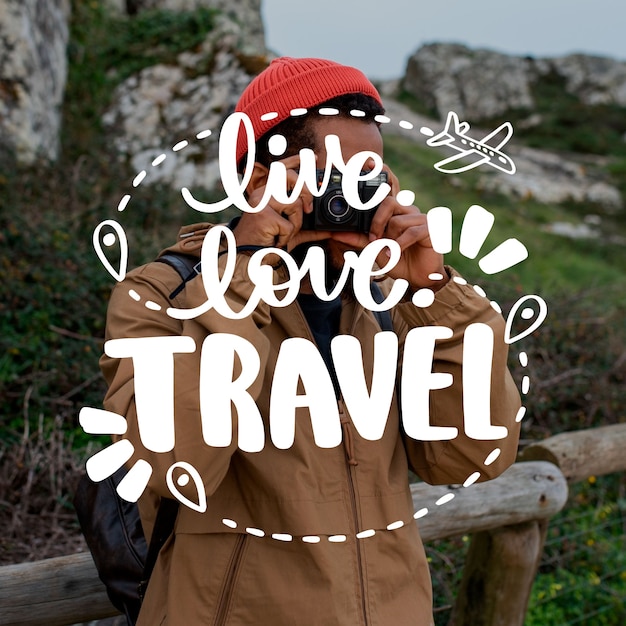 Free vector hand drawn travel quotes with photo lettering