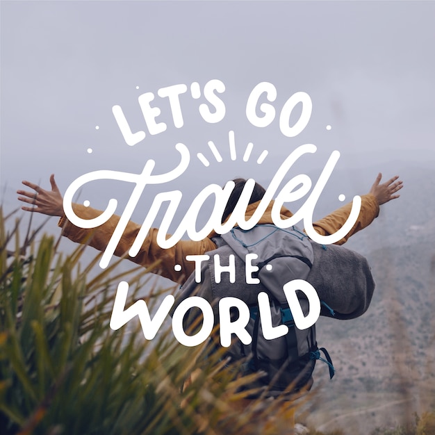 Free vector hand drawn travel quotes with photo lettering