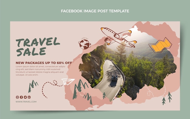 Free vector hand drawn travel sale facebook post