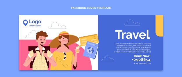 Hand drawn travel social media cover template