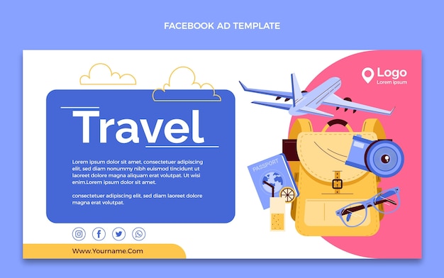 Hand drawn travel social media promo template