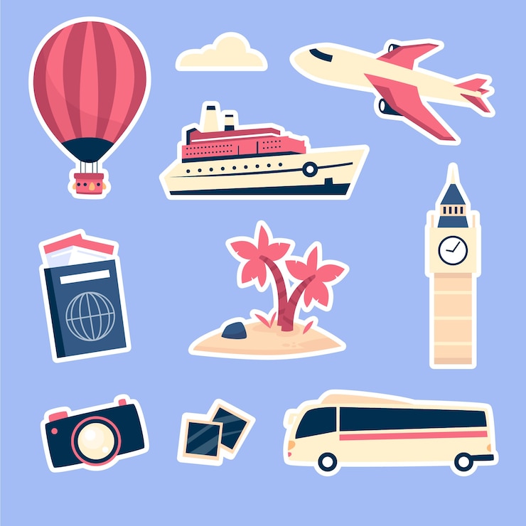 Free Vector hand drawn travel sticker set