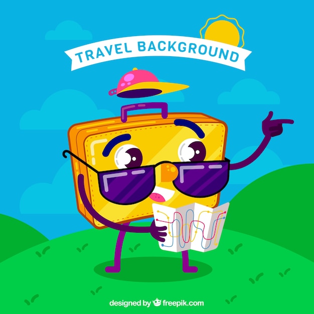 Free vector hand drawn travel suitcase character background
