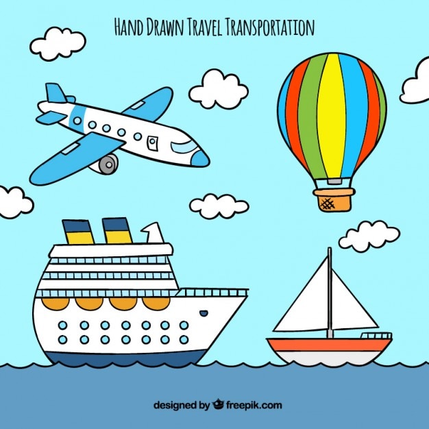 Free vector hand drawn travel transportation in childish style