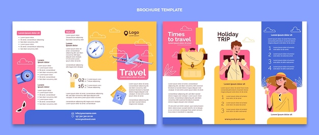 Vettore gratuito modello di brochure a tre ante da viaggio disegnato a mano