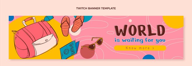 Hand drawn travel twitch banner template