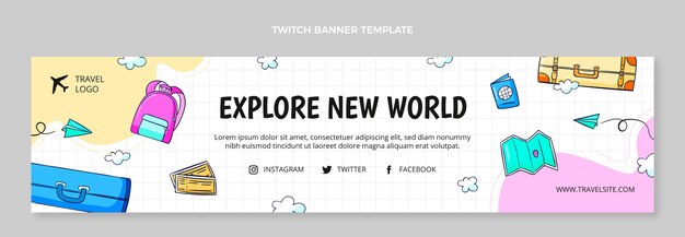 Hand drawn travel twitch banner template
