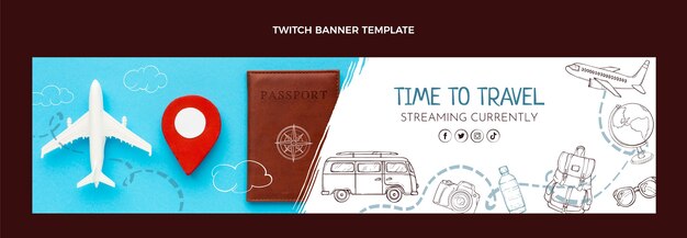 Free vector hand drawn travel twitch banner