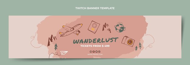 Free vector hand drawn travel twitch banner