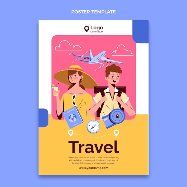 Hand drawn travel vertical poster template