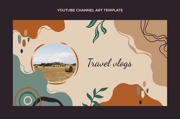 Vettore gratuito modello di arte del canale youtube di viaggio disegnato a mano