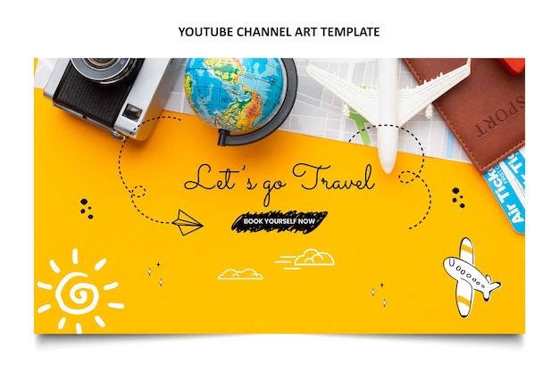 無料ベクター 手描きの旅行youtubeチャンネルアート