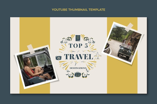 Free vector hand drawn travel youtube thumbnail