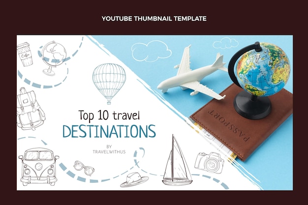 Free vector hand drawn travel youtube thumbnail