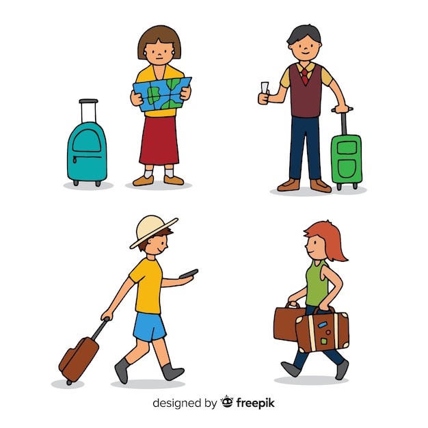 Collezione di persone del viaggiatore disegnato a mano