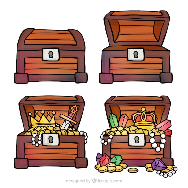 Collezione di scatola del tesoro disegnata a mano