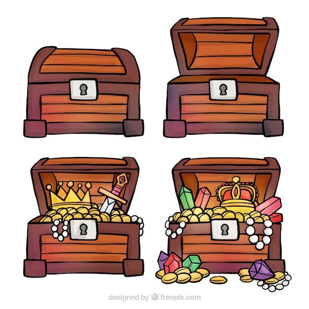 Free vector hand drawn treasure box collection