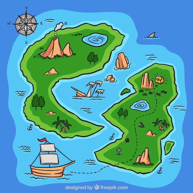 Free vector hand drawn treasure island background