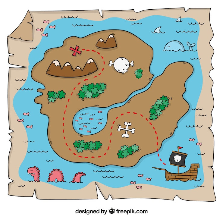Free Vector hand drawn treasure island map