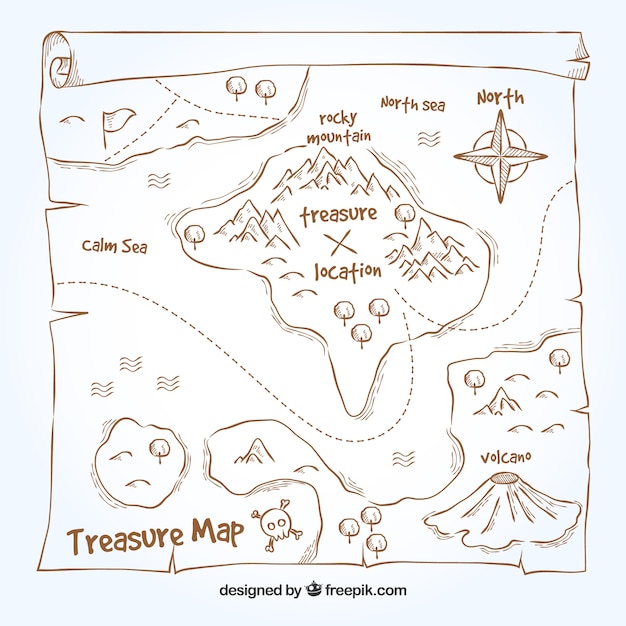 Free vector hand drawn treasure map background