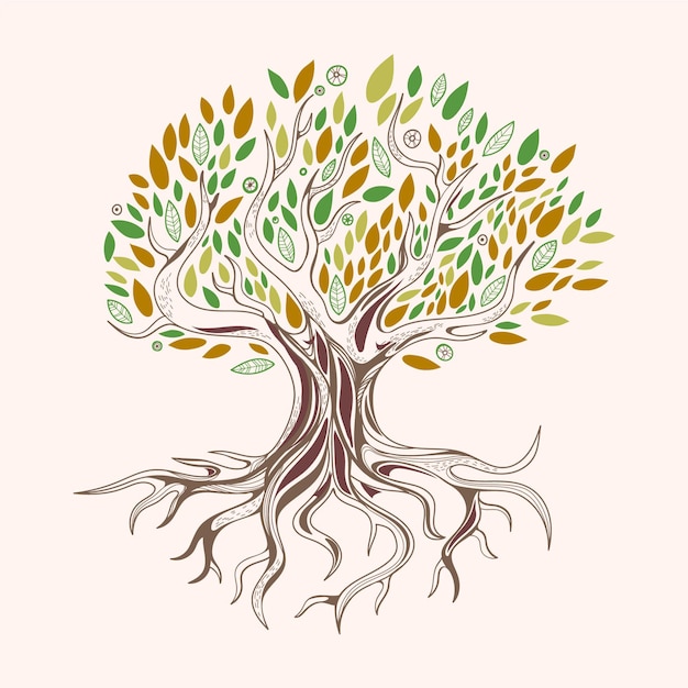 Free vector hand drawn tree life with green and brown leaves