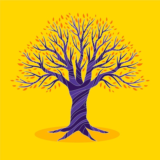 Hand drawn tree life on yellow background