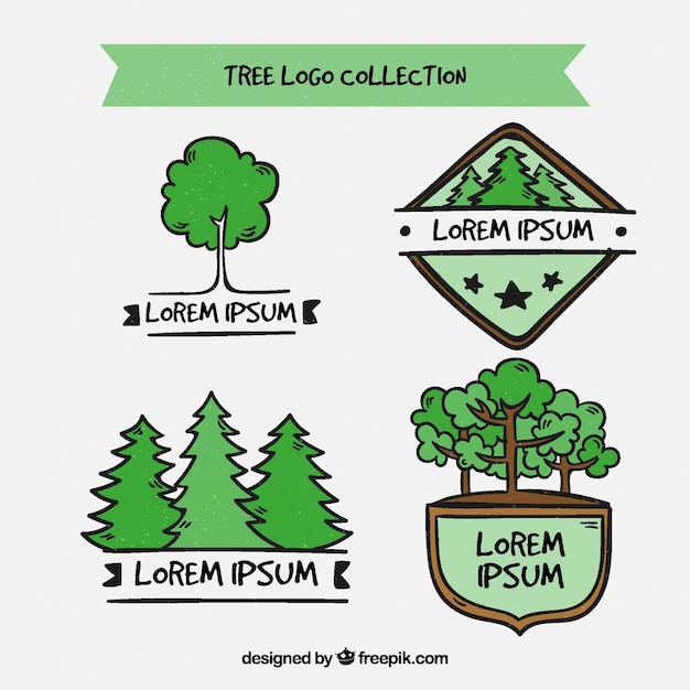 Hand drawn tree logo collection