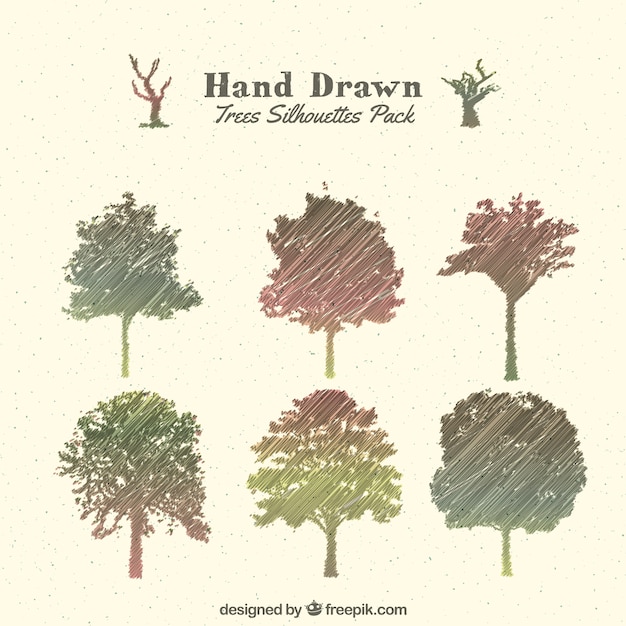 Free vector hand drawn tree silhouettes pack