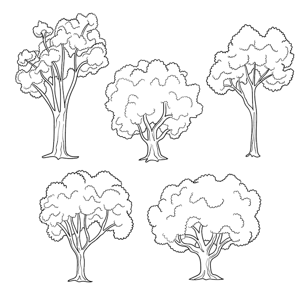 Illustrazione del profilo degli alberi disegnati a mano