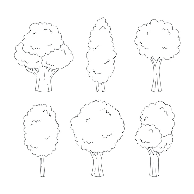 Vettore gratuito illustrazione del profilo degli alberi disegnati a mano