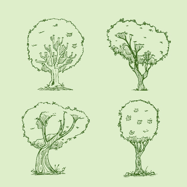 Нарисованная рукой иллюстрация контура деревьев