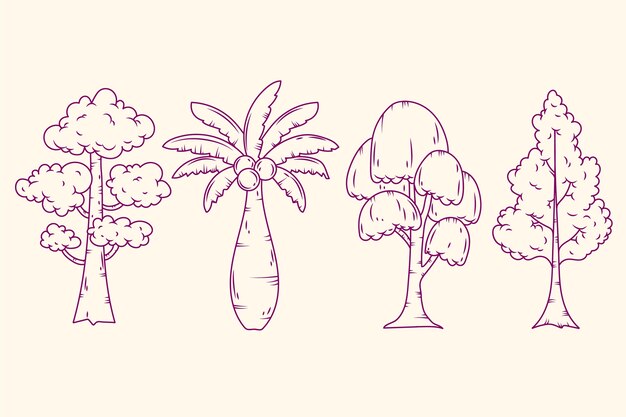 Hand drawn trees outline illustration