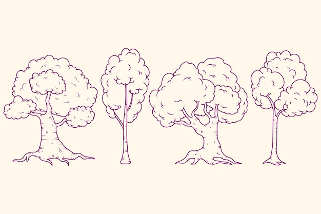 Нарисованная рукой иллюстрация контура деревьев