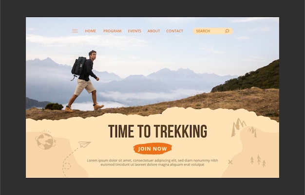 Vettore gratuito pagina di destinazione del trekking disegnata a mano