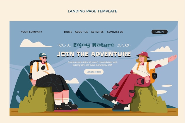 Free vector hand drawn trekking landing page