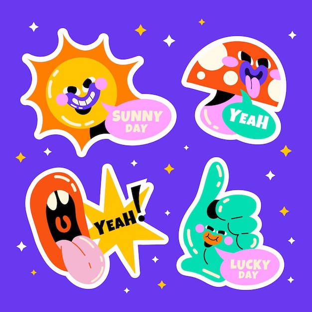 Hand drawn trendy cartoon badges set