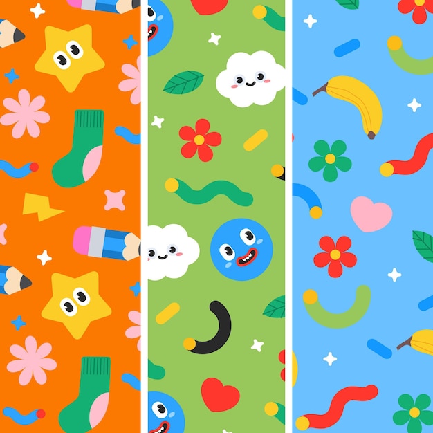 Hand drawn trendy cartoon pattern collection