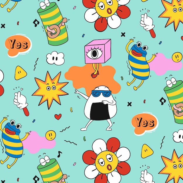 Free vector hand drawn trendy cartoon pattern design