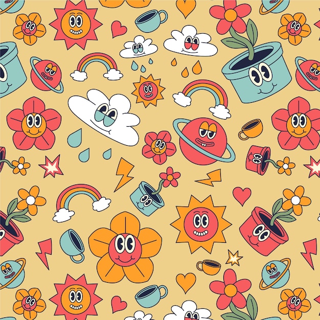 Hand drawn trendy cartoon pattern